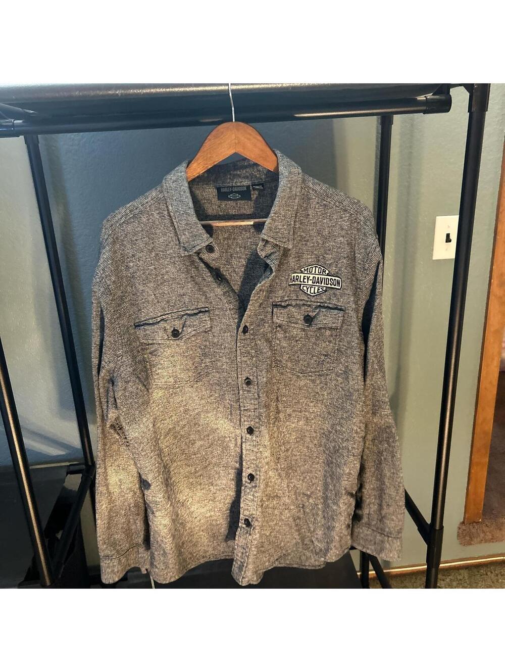 Grey Harley Davidson button up shirt #bikerstyle
